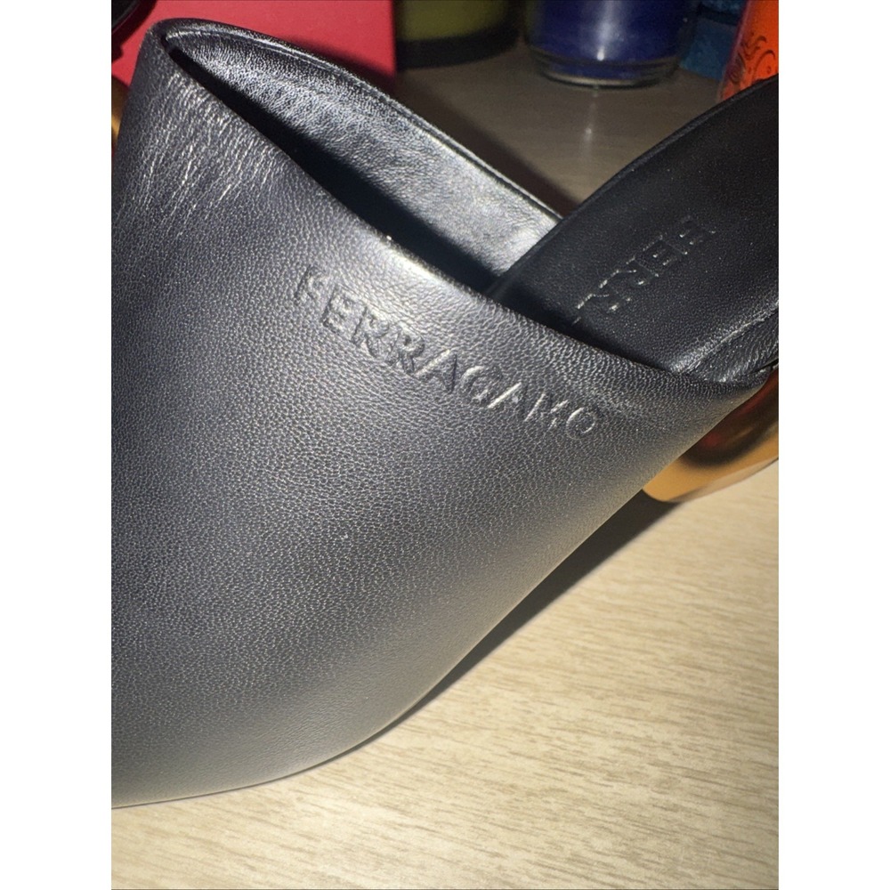 Salvatore Ferragamo 'Astro' Mule Black Leather Sandal Women's 8 1/2 US - Picture 9 of 13